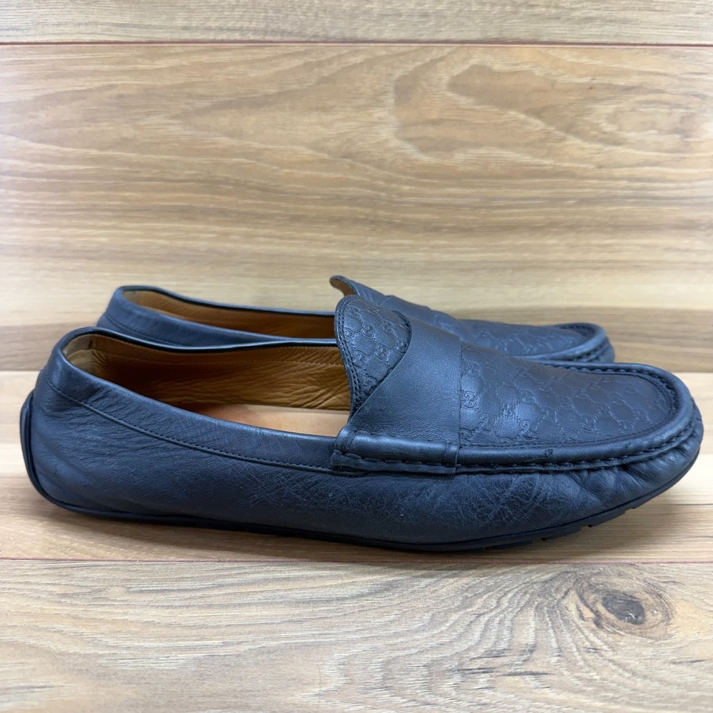 Gucci Micro Guccissima Driving Loafers Mens 8.5 Black Leather Penny Loafer Moc - Picture 5 of 11
